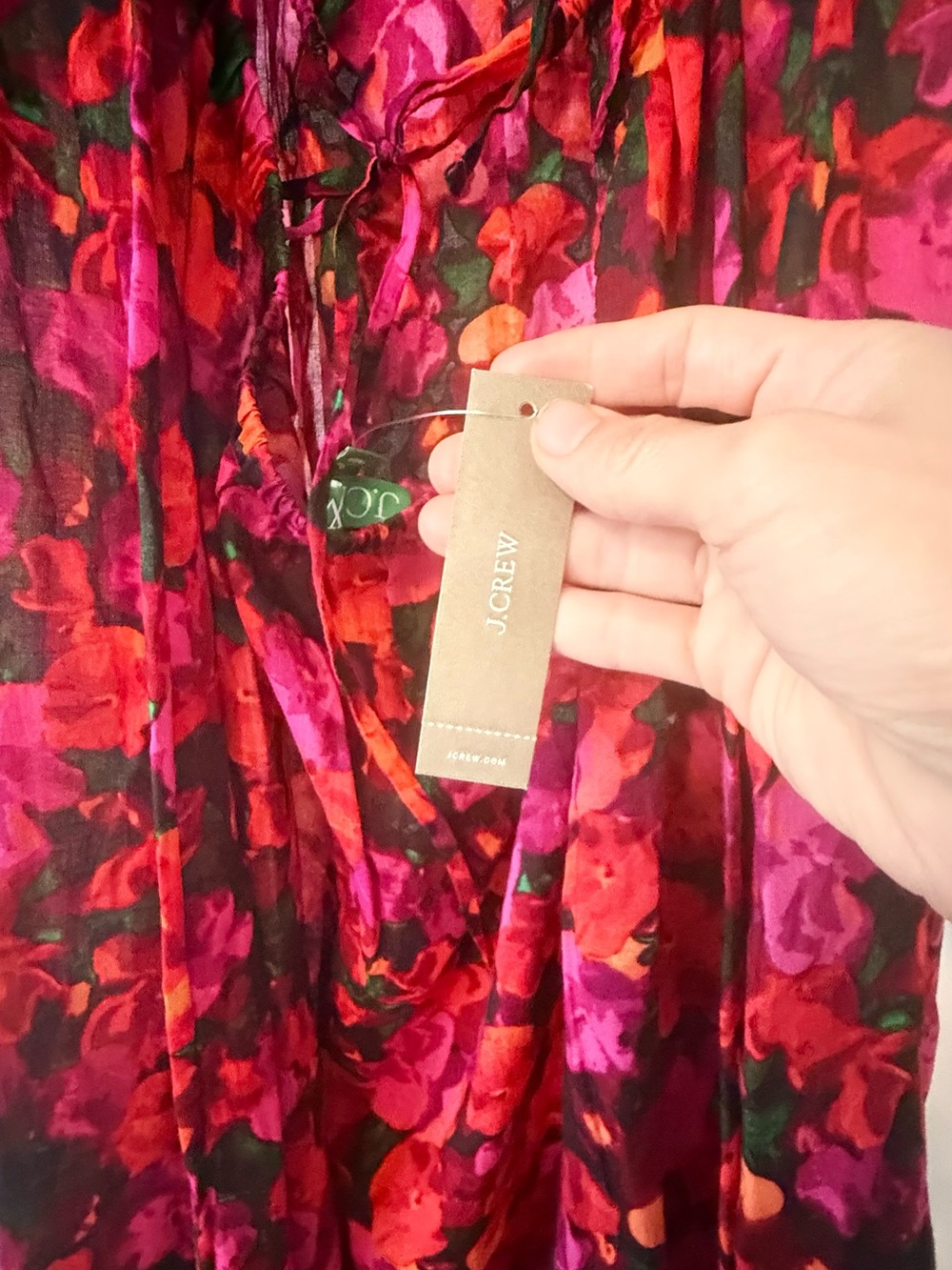 J.Crew Red Pink Floral Silk Chiffon Cami Maxi Dress Tie Back NWT❤️ - Picture 10 of 12